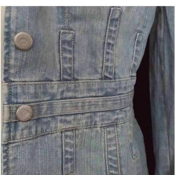 Ann Taylor Loft Blue Distressed Denim Jacket, Size 12 - Picture 3 of 5